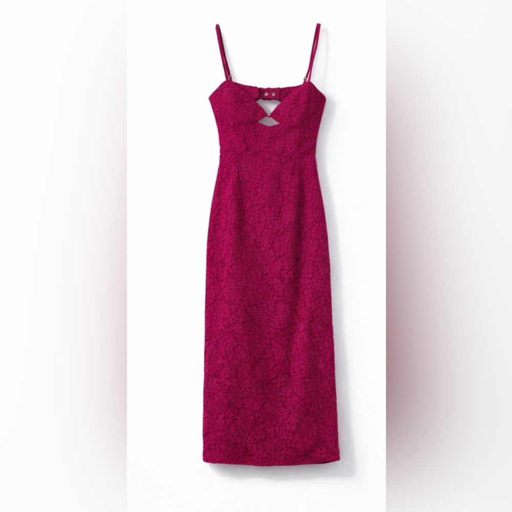 Bardot Strapless Fuchsia Lace Dress